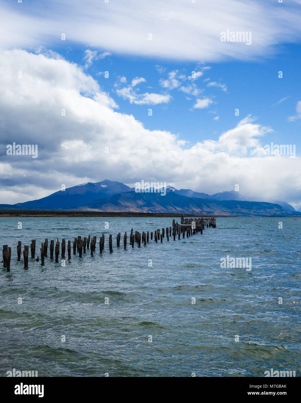 The Old Pier (Muelle Historico) in Almirante Montt Gulf in Patagonia