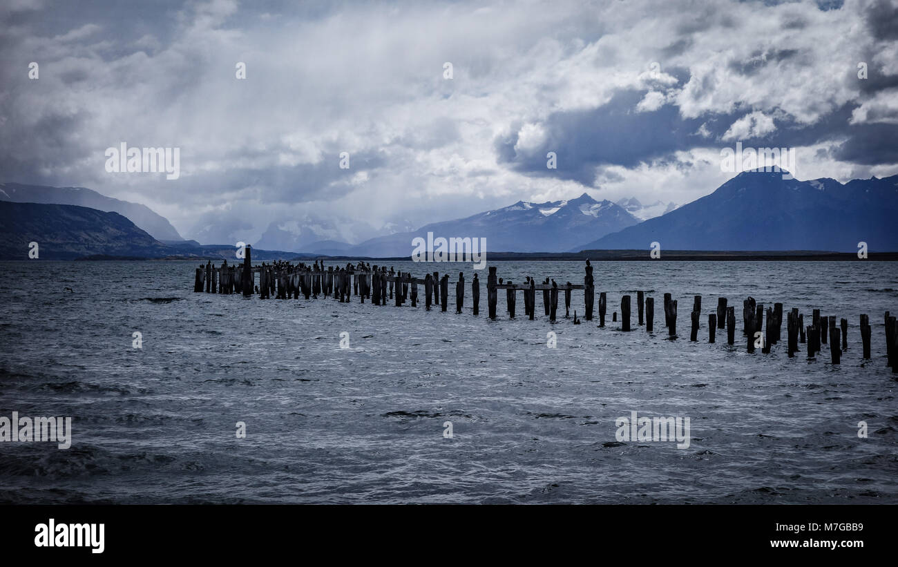 The Old Pier (Muelle Historico) in Almirante Montt Gulf in Patagonia