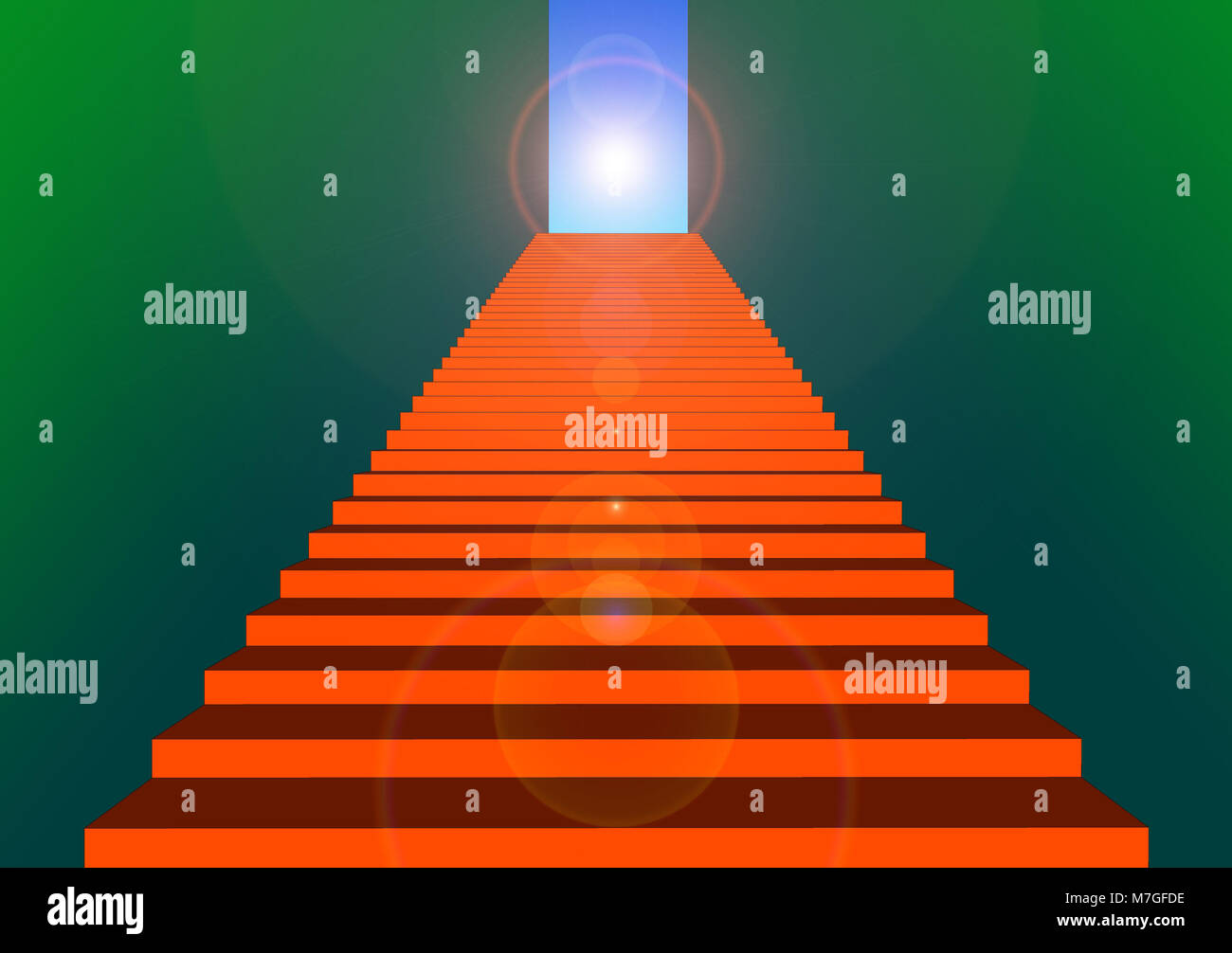 illustration of red stairs to the sky Stock Photo