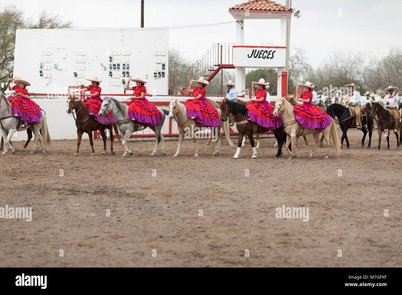 Matamoros, Tamaulipas, Mexico - February 25, 2018, Charreada Fiestas Mexicanas is part of the Charro Days Fiesta - Fiestas Mexicanas, A bi-national fe Stock Photo