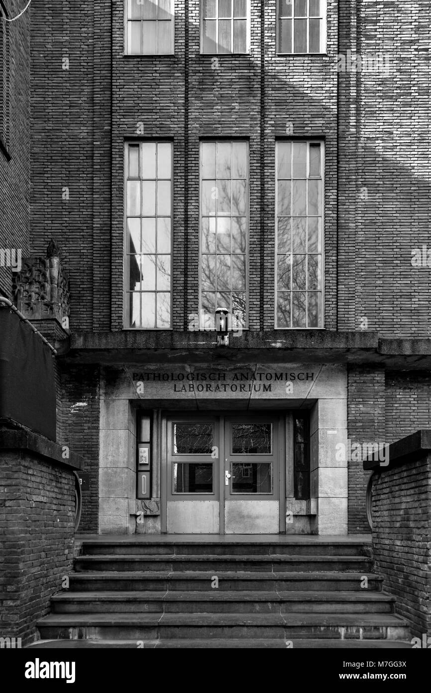 The pathologisch-anatomisch laboratorium of the former Wilhelmina Gasthuis (Hospital) The building is built in the Amsterdam School style. Stock Photo
