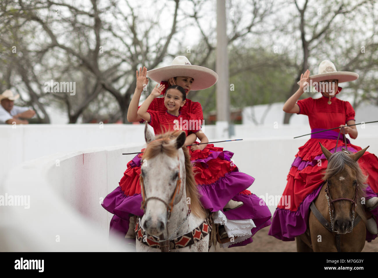 Matamoros, Tamaulipas, Mexico - February 25, 2018, Charreada Fiestas Mexicanas is part of the Charro Days Fiesta - Fiestas Mexicanas, A bi-national fe Stock Photo