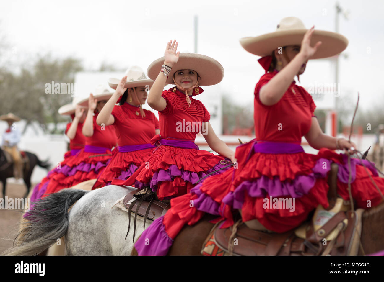 Matamoros, Tamaulipas, Mexico - February 25, 2018, Charreada Fiestas Mexicanas is part of the Charro Days Fiesta - Fiestas Mexicanas, A bi-national fe Stock Photo