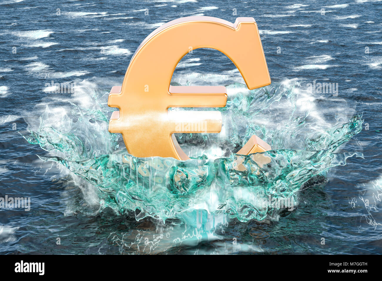 Golden euro symbol on the water with splashing, 3D rendering Stock ...