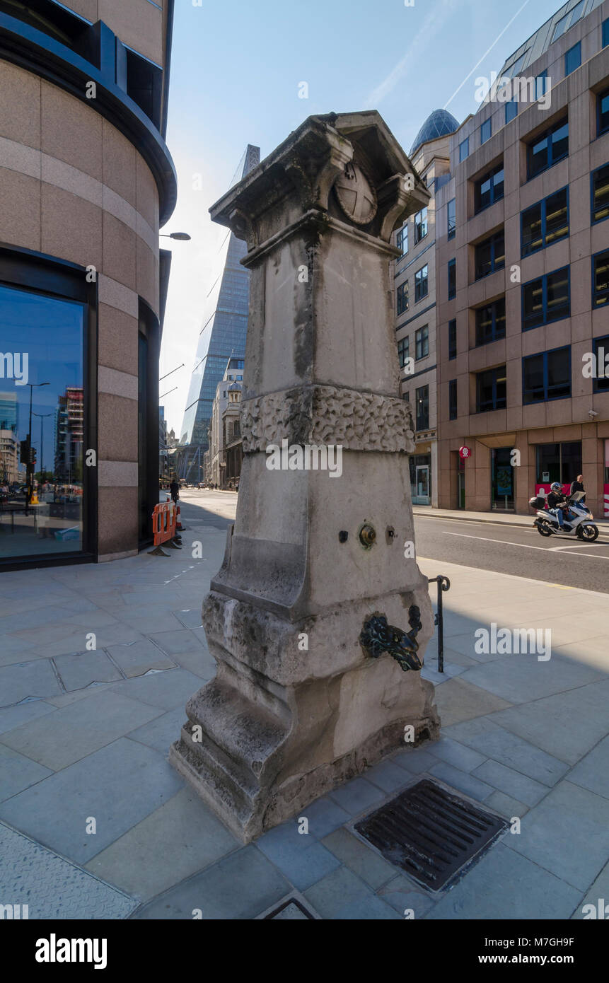 Aldgate Pump, historic water pump, Leadenhall Street, City of London, UK Stock Photo
