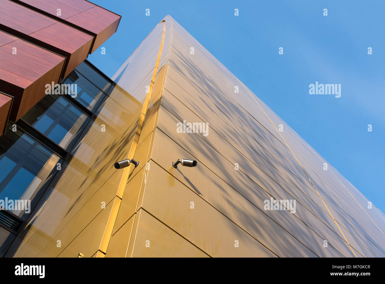 Back of the National Music Forum building in Wroclaw, security camera on the wall. Poland. Building launched September 14  2015. Building In the glare Stock Photo