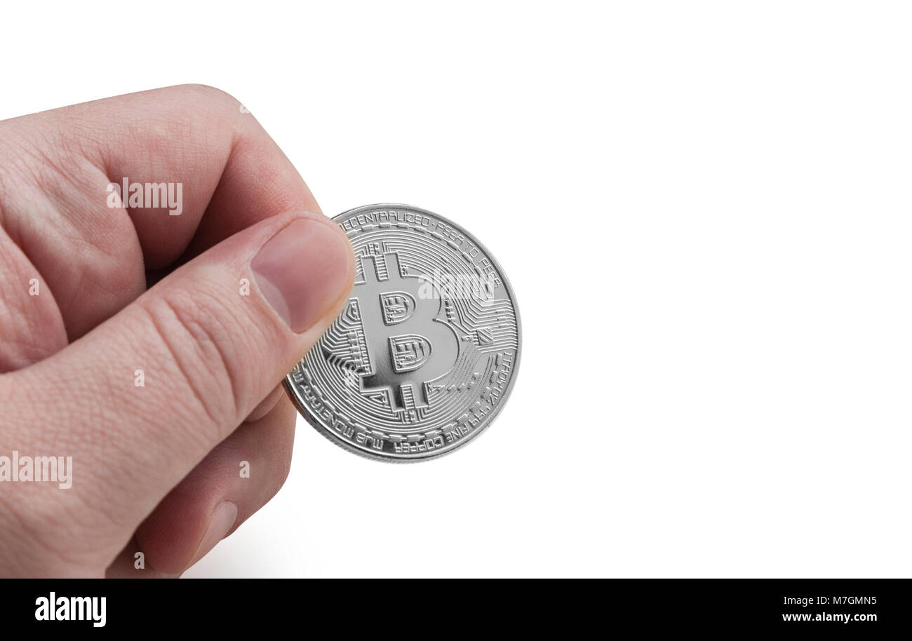Silver Color Bitcoin Silver bitcoin on white hi-res stock photography and images - Alamy