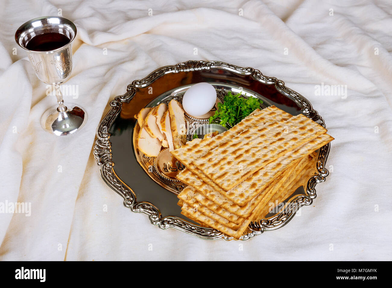 Pesah celebration concept jewish Passover holiday egg and seder plate ...
