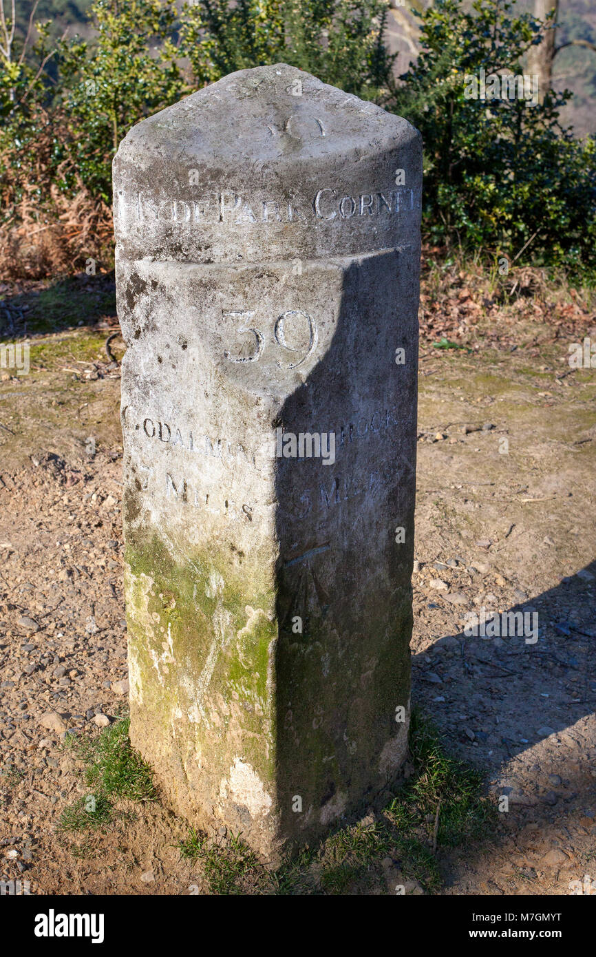 Milestone on the old Portsmouth Road, Hindhead, Surrey Stock Photo