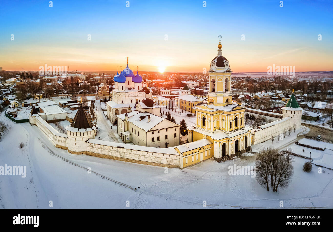 Aerial view of Vysotskiy monastery at sunrise in Serpukhov, Moscow Oblast, Russia Stock Photo