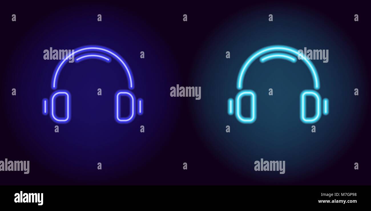 Blue and lightblue neon headphones. Vector illustration of neon music headphone consisting of