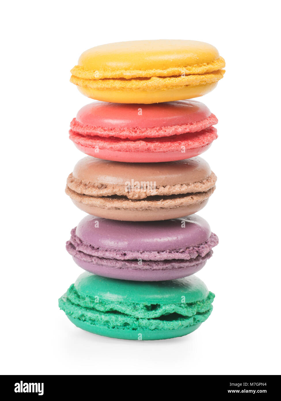 Colored macaroons vertical row. Side view isolated on white Stock Photo ...