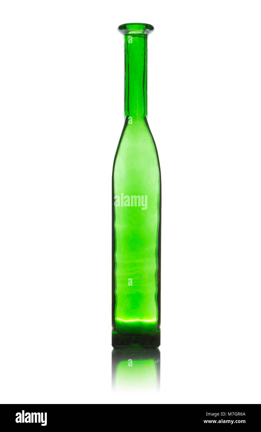 Green glass bottle isolated on white background Stock Photo - Alamy