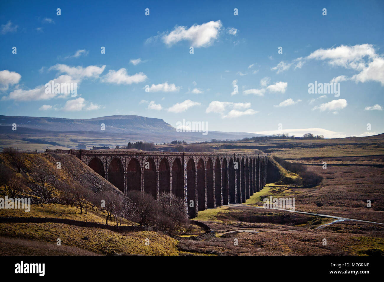 Ribblehead landscape: with the Ribblehead Viaduct in the foreground and Pen-y-ghent in the distance Stock Photo