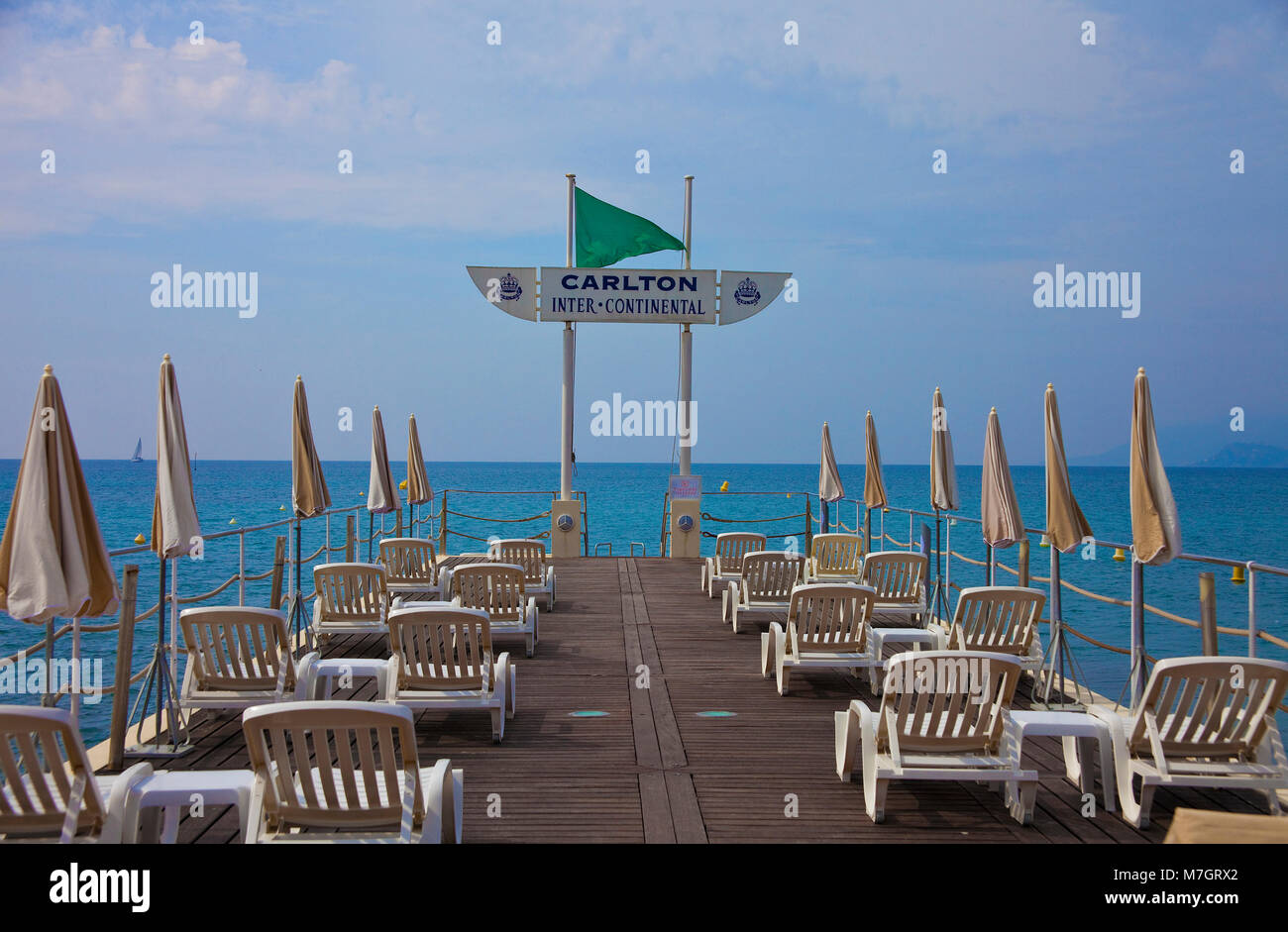Beach dock of Hotel Carlton Intercontinental, Cannes, french riviera, South France, France, Europe Stock Photo