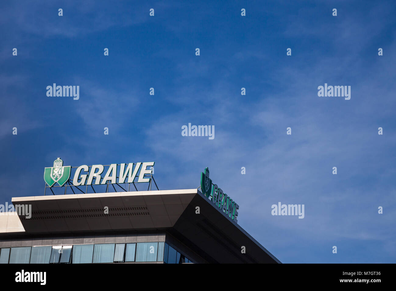 BELGRADE, SERBIA - MARCH 9, 2018: Grawe logo on their main office for Serbia. Grawe, or Grazer Wechselseitige  is one of the biggest Austrian insuranc Stock Photo