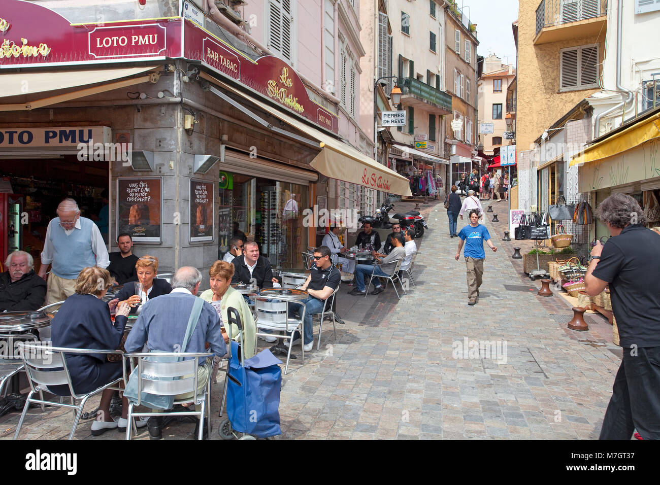 Street cafe at old town Le Suquet, Cannes, french riviera, South France, France, Europe Stock Photo