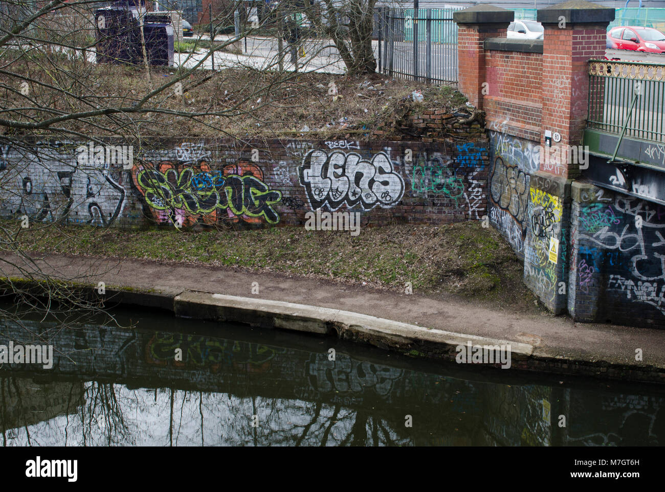graffiti on bridge over Birmingham canal Stock Photo