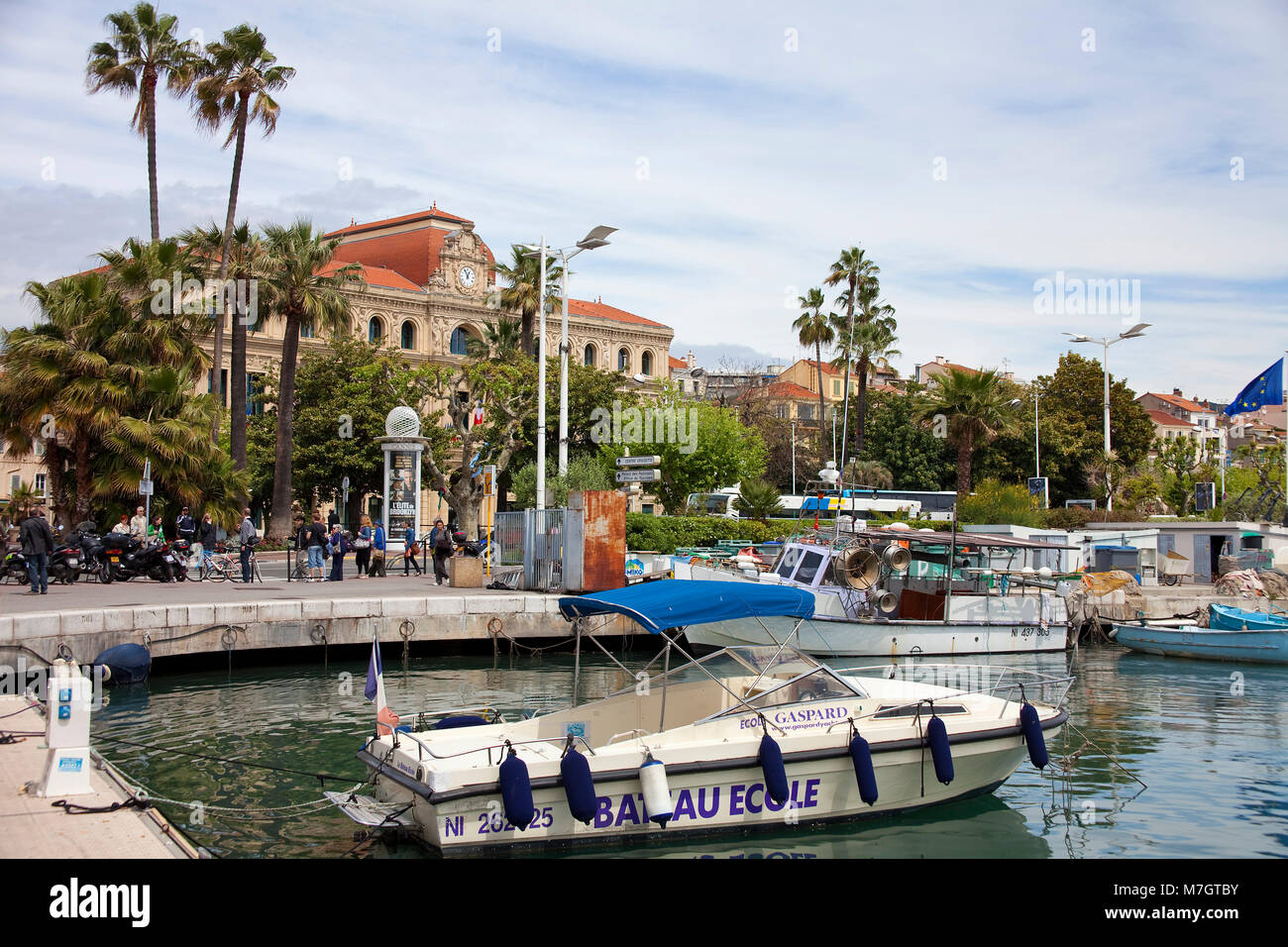 Old harbour Vieux Port, behind the town hall Hotel de Ville, old town Le Suquet, Cannes, french riviera, South France, France, Europe Stock Photo