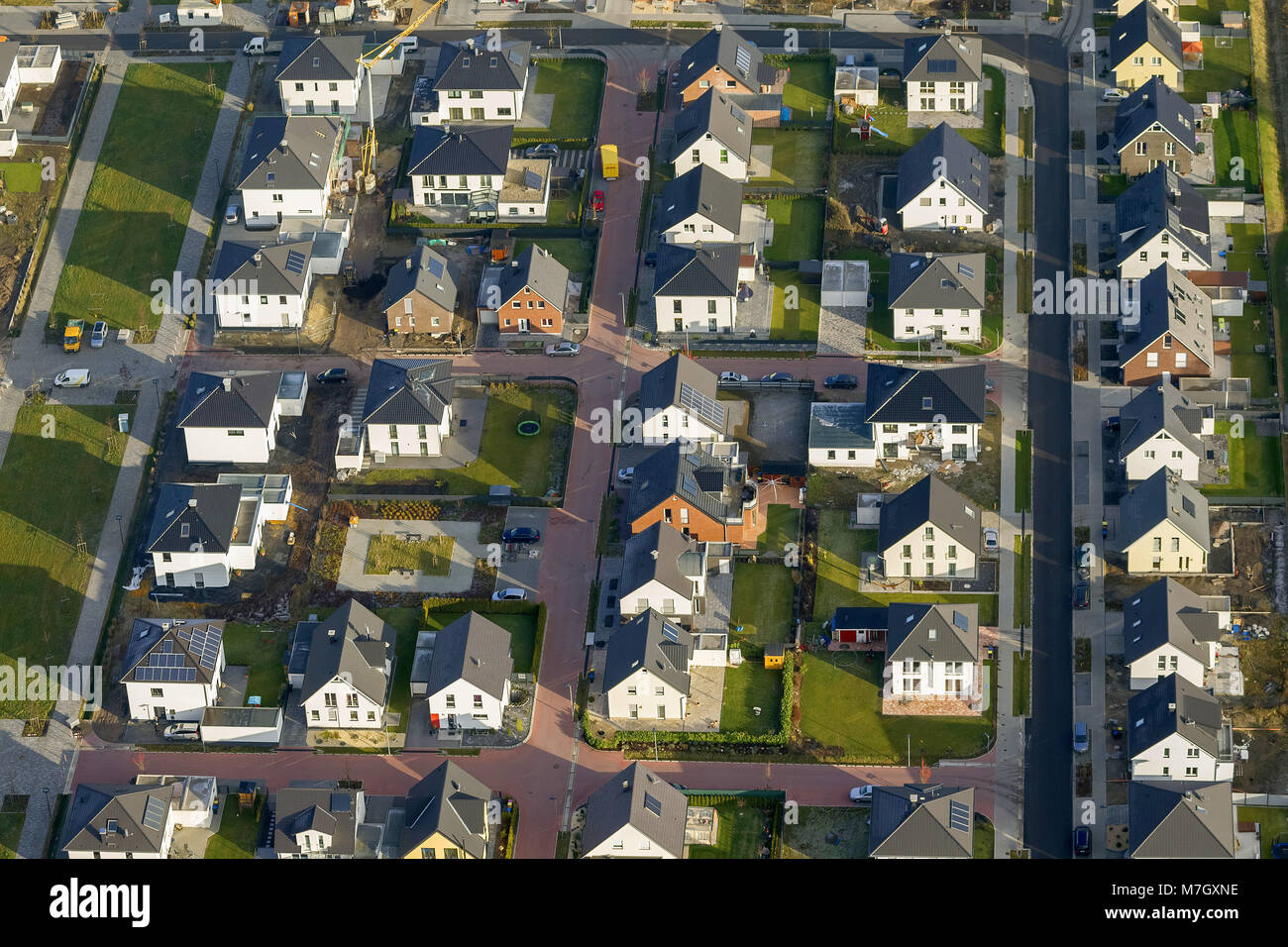Aerial view, Maybacher Heide, conversion, single-family homes, semi-detached houses, owner-occupied houses, building area, former barracks area Reston Stock Photo