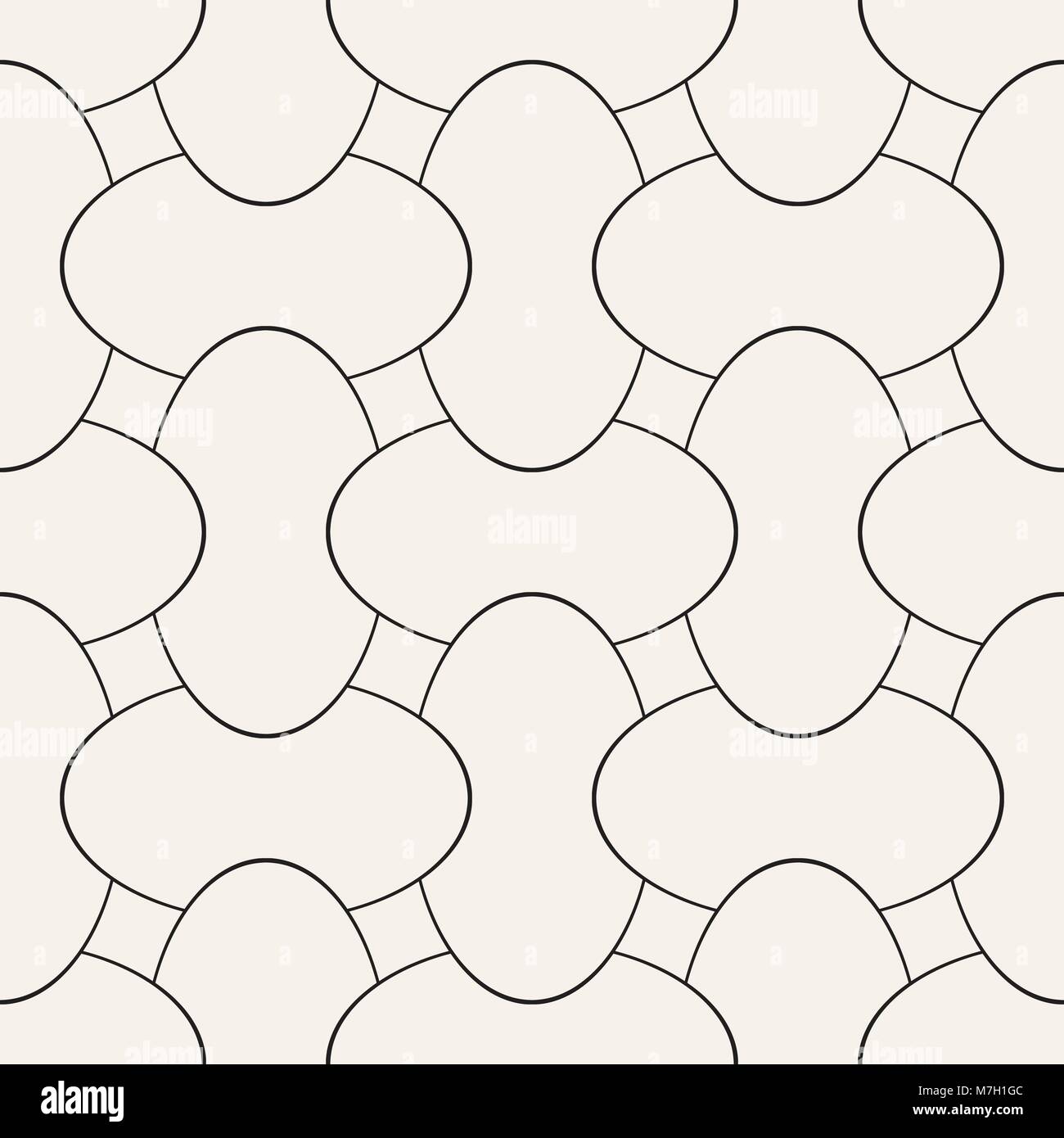 Vector geometric seamless pattern with curved shapes grid