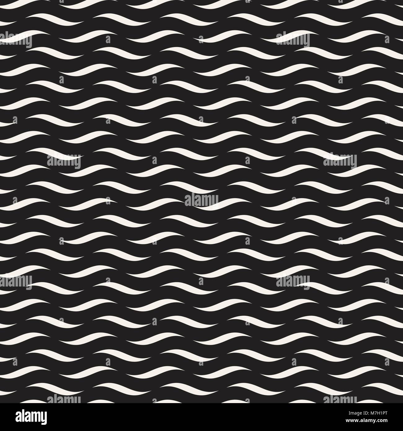 Vector Seamless Black and White Hand Drawn Wavy Lines Pattern Stock ...