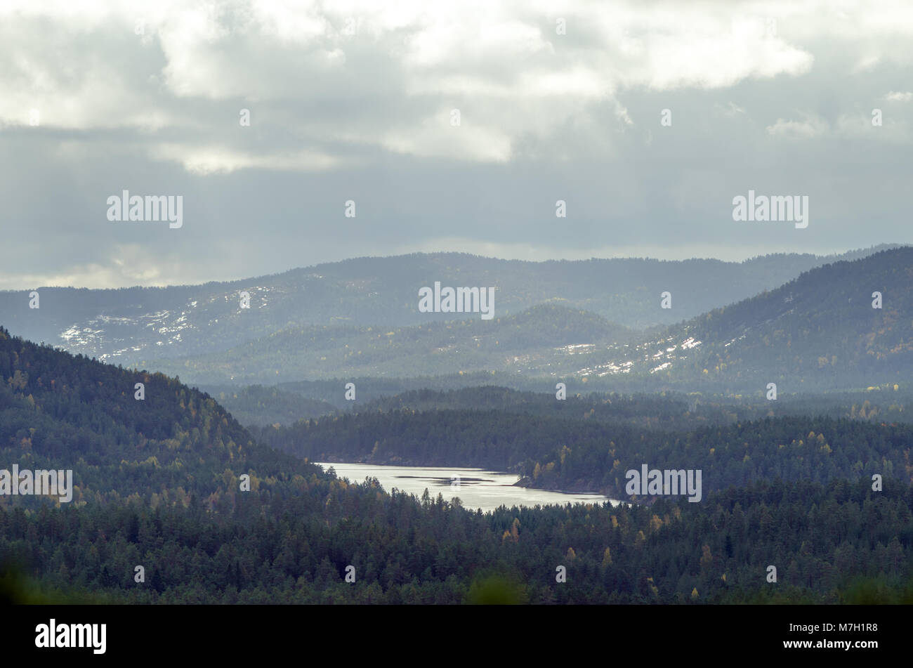 Landscape of middle mountain in Evje, central Norway. Stock Photo