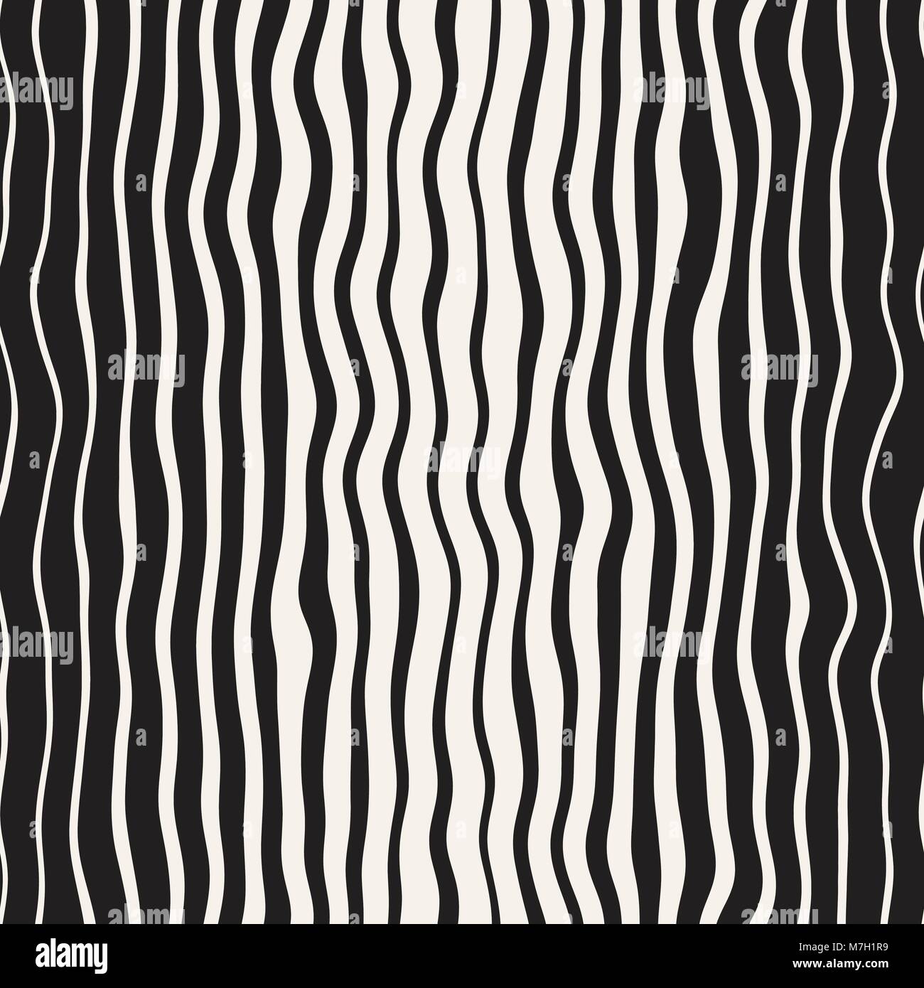 Vector seamless black and white hand drawn diagonal wavy lines pattern ...