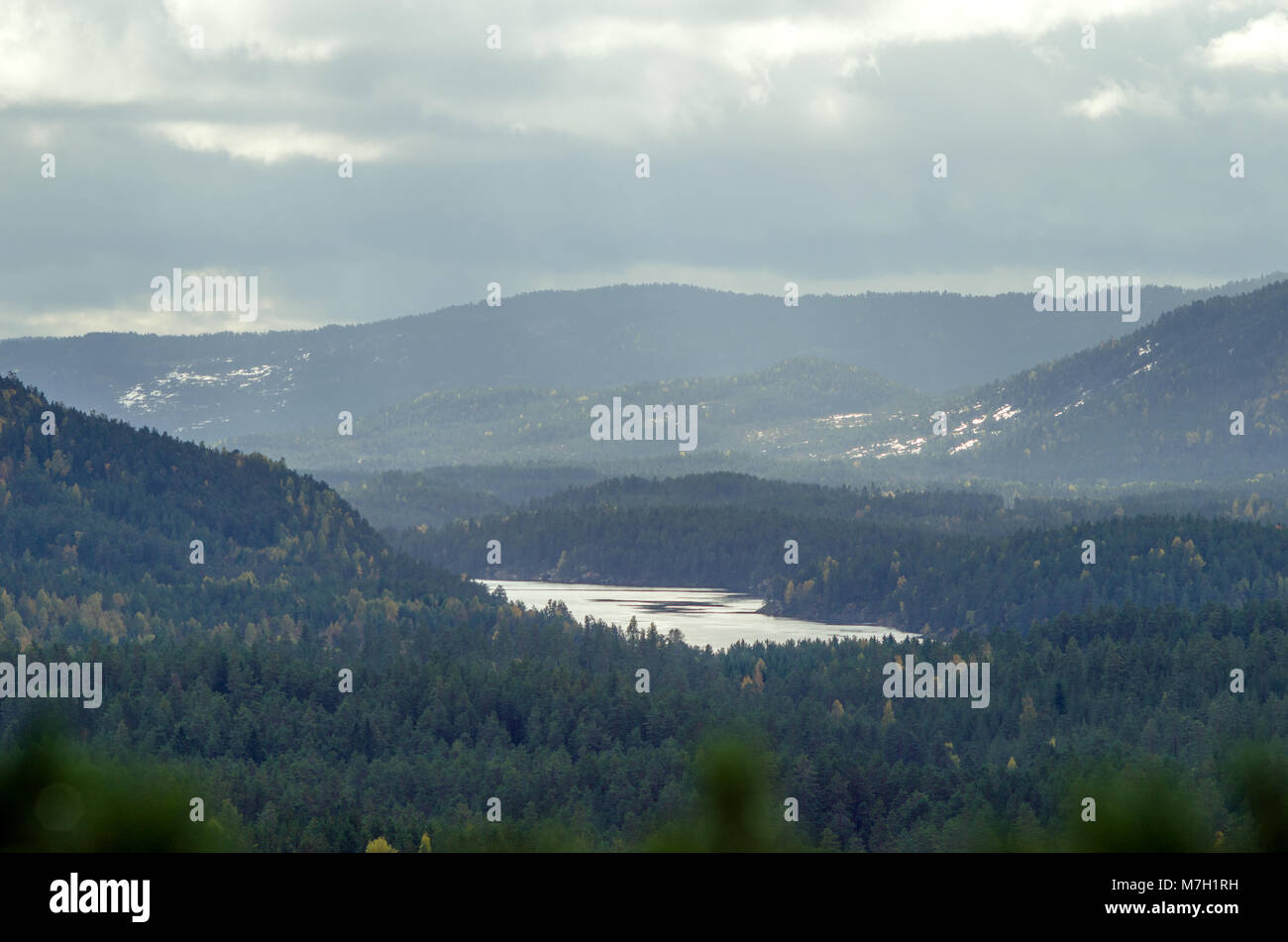 Landscape of middle mountain in Evje, central Norway. Stock Photo