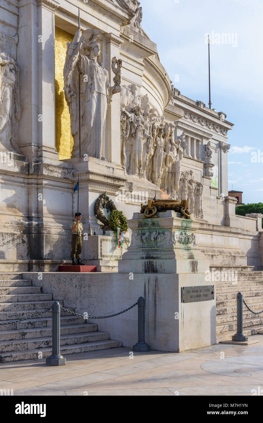 Goddess Roma, Eternal flame, Tomb of Unknown Soldier, Altare della Patria, Rome, Italy Stock Photo