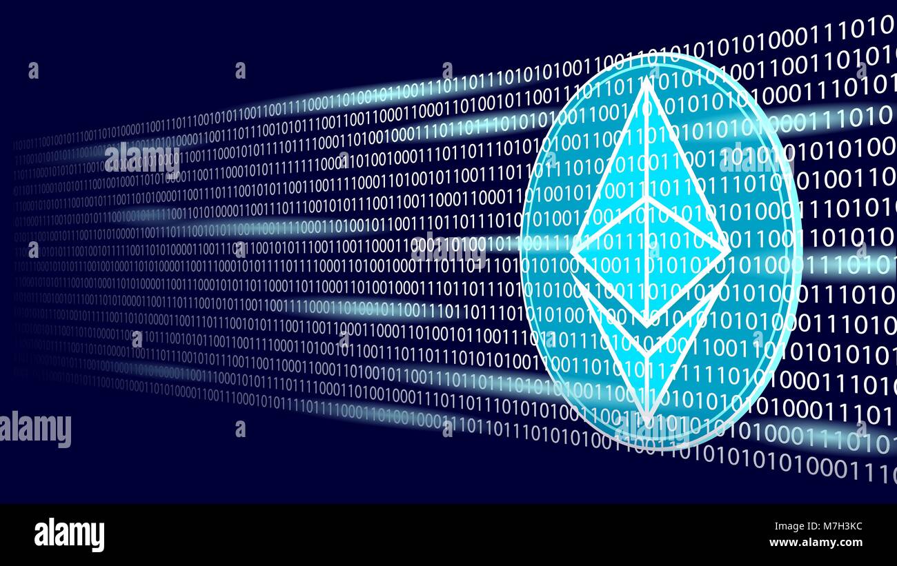 Ethereum digital cryptocurrency sign binary code number. Big data  information mining technology. Blue glowing abstract web internet  electronic payment vector illustration Stock Vector Image & Art - Alamy