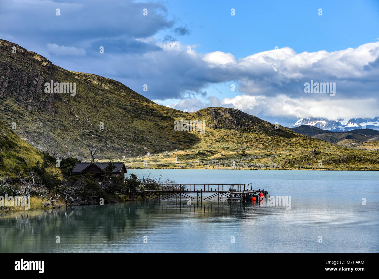 Pudeto catamaran harbour on Lake Pehoe, Torres del Paine, Patagonia