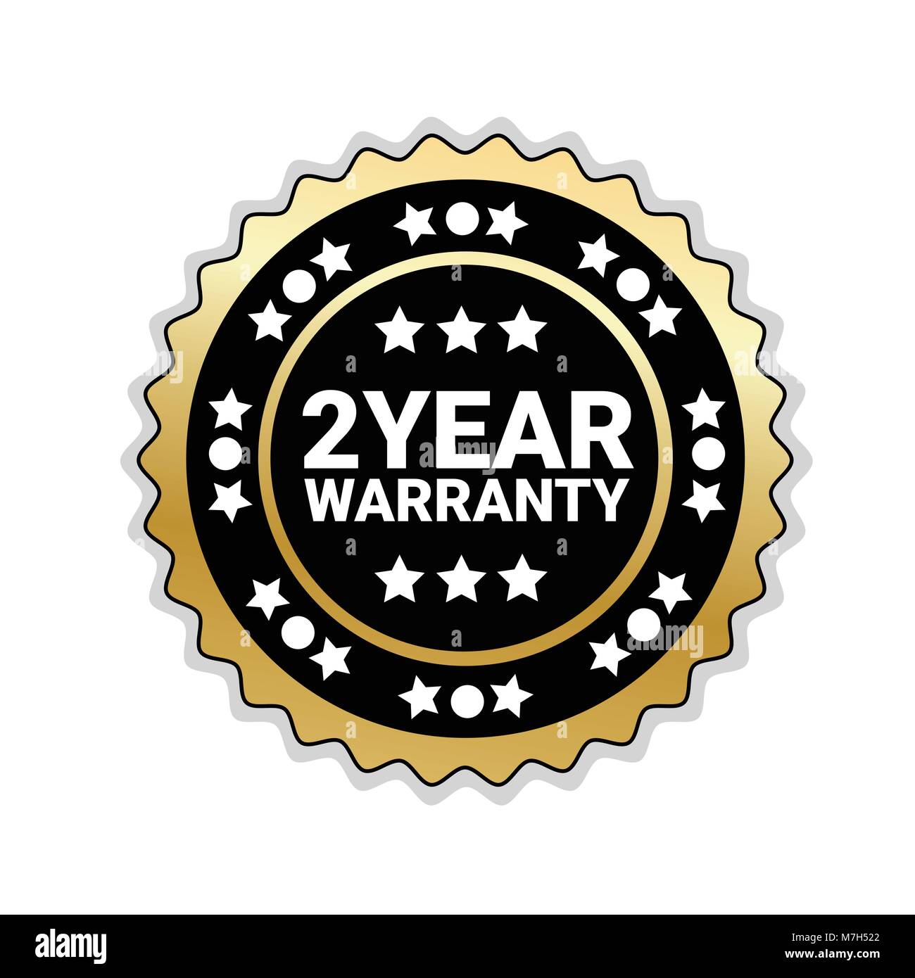 2 Year Warranty Label Two Years Warranty Label In Golden Color Warranty Card  Stamp Or Banner For Service Provider Stars And Two Year Label Tag Stamp Two  Year Warranty Card Certificate Stock