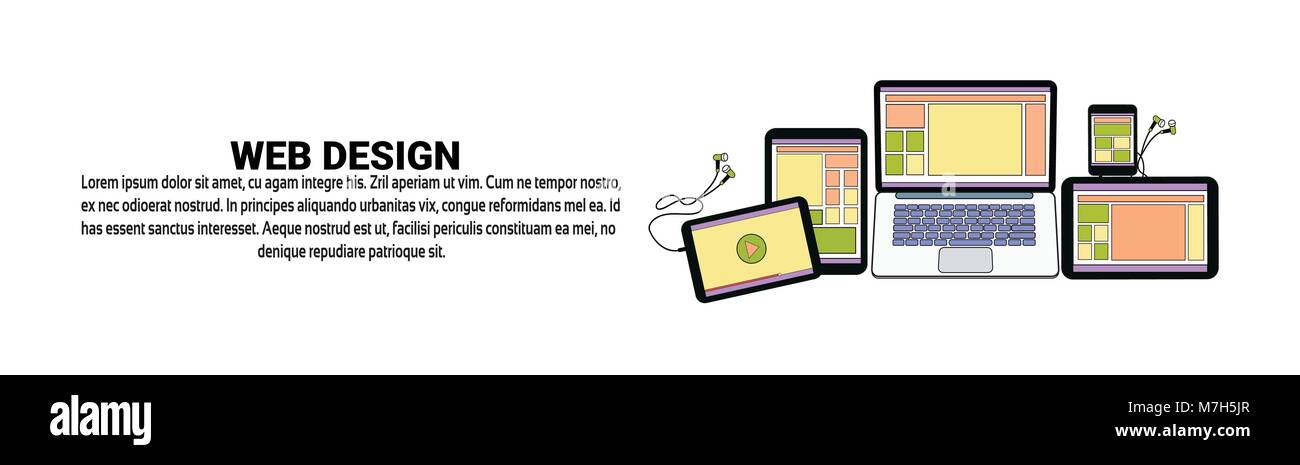 Web Design Development Concept Horizontal Banner With Copy Space Stock Vector