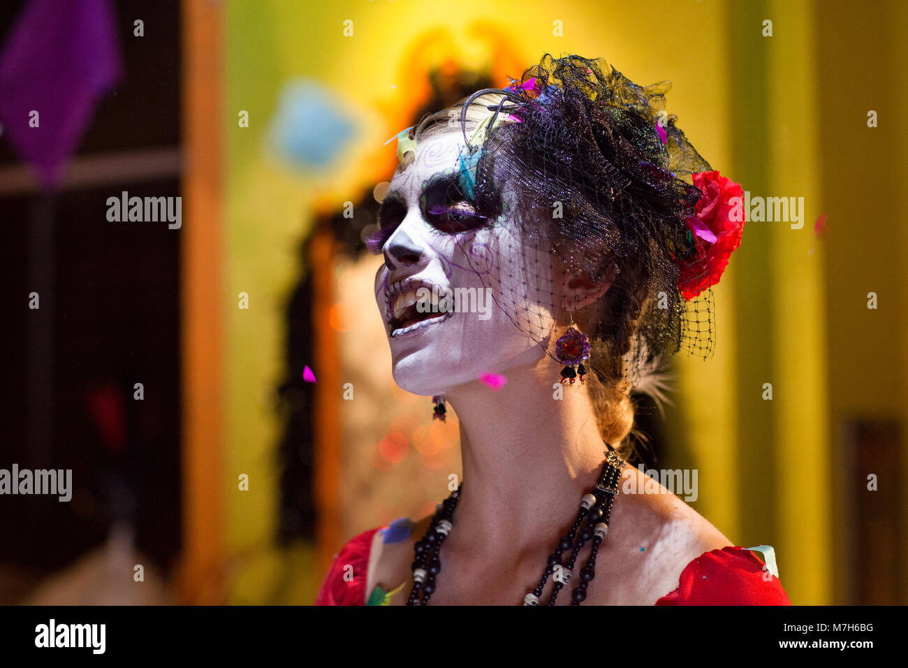 Lady of the Dead, La Calavera Catrina, dressed up for Day of the Dead, Día de Muertos, a Mexican national holiday. Stock Photo