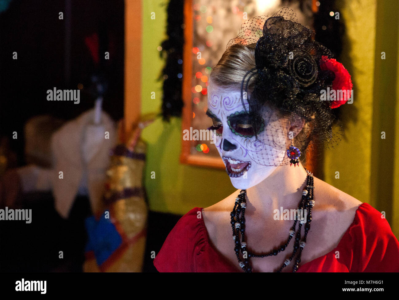 Lady of the Dead, La Calavera Catrina, dressed up for Day of the Dead, Día de Muertos, a Mexican national holiday. Stock Photo