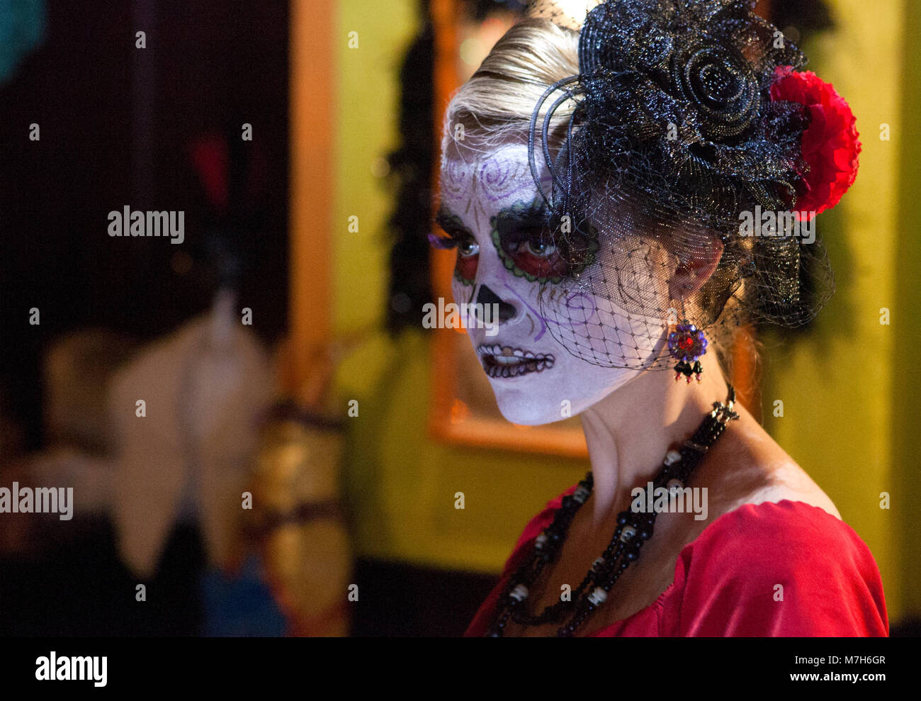 Lady of the Dead, La Calavera Catrina, dressed up for Day of the Dead, Día de Muertos, a Mexican national holiday. Stock Photo