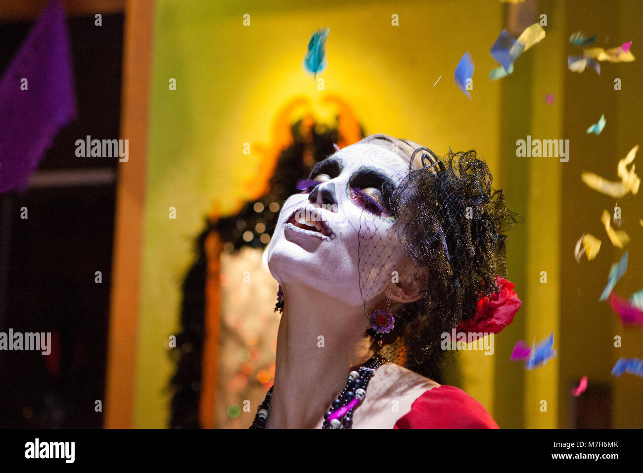 Lady of the Dead, La Calavera Catrina, dressed up for Day of the Dead, Día de Muertos, a Mexican national holiday. Stock Photo