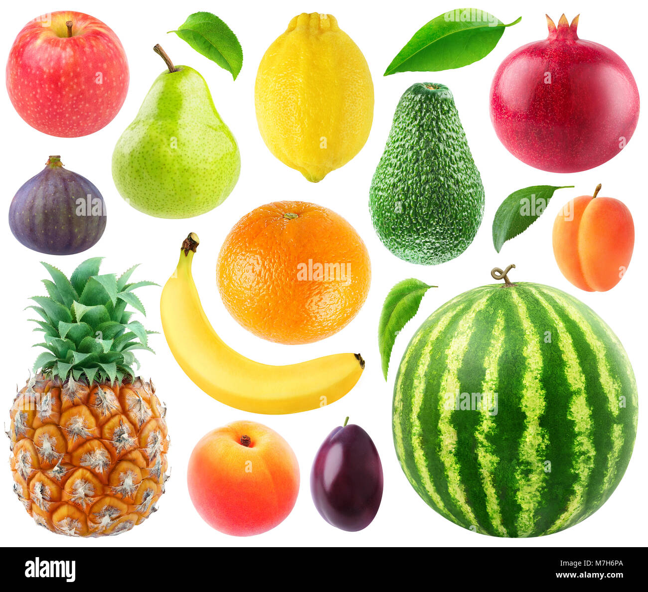 strawberry plum Fruit with watercolor fig pear pineapple banana grapes