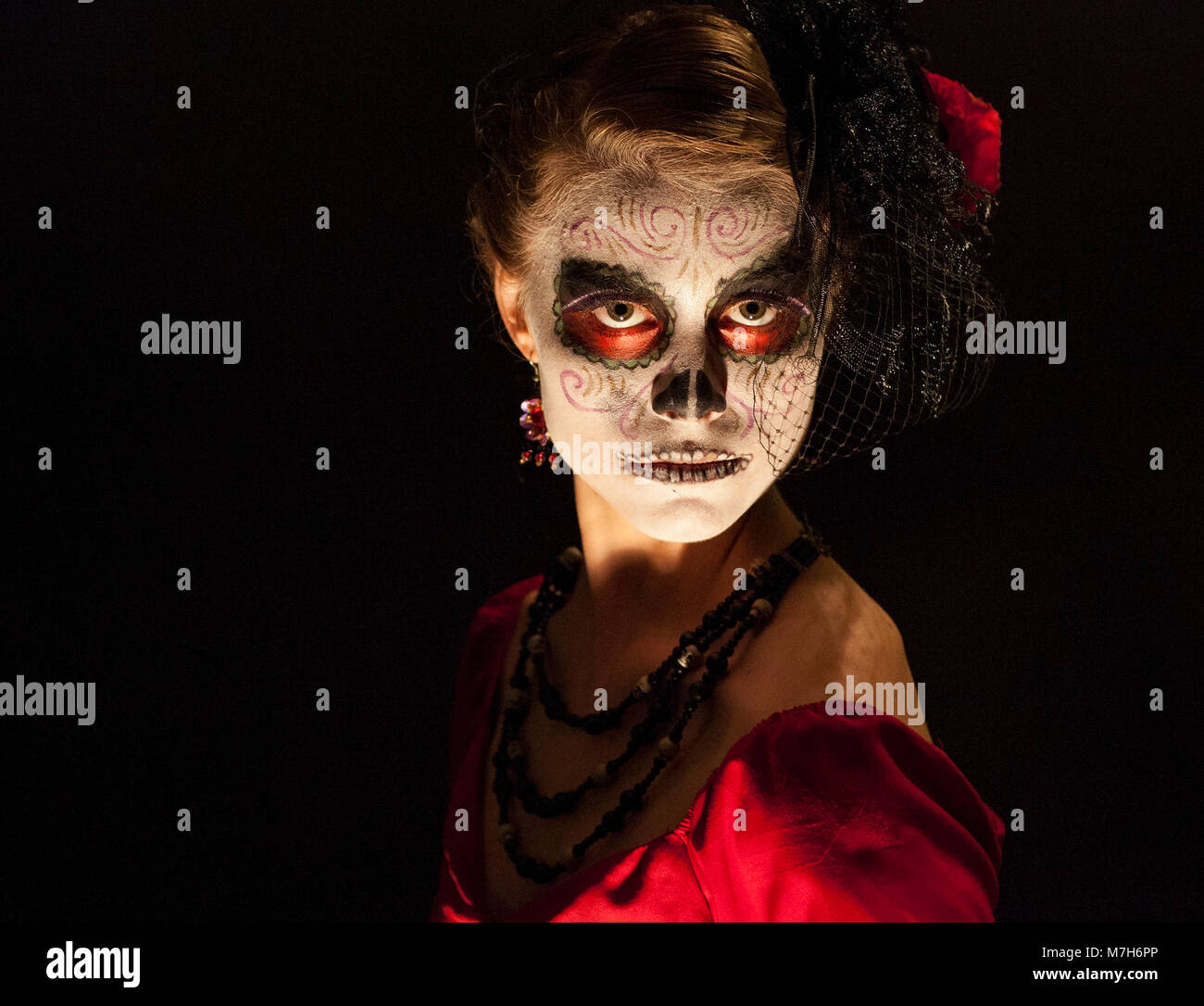 Lady of the Dead, La Calavera Catrina, dressed up for Day of the Dead, Día de Muertos, a Mexican national holiday. Stock Photo