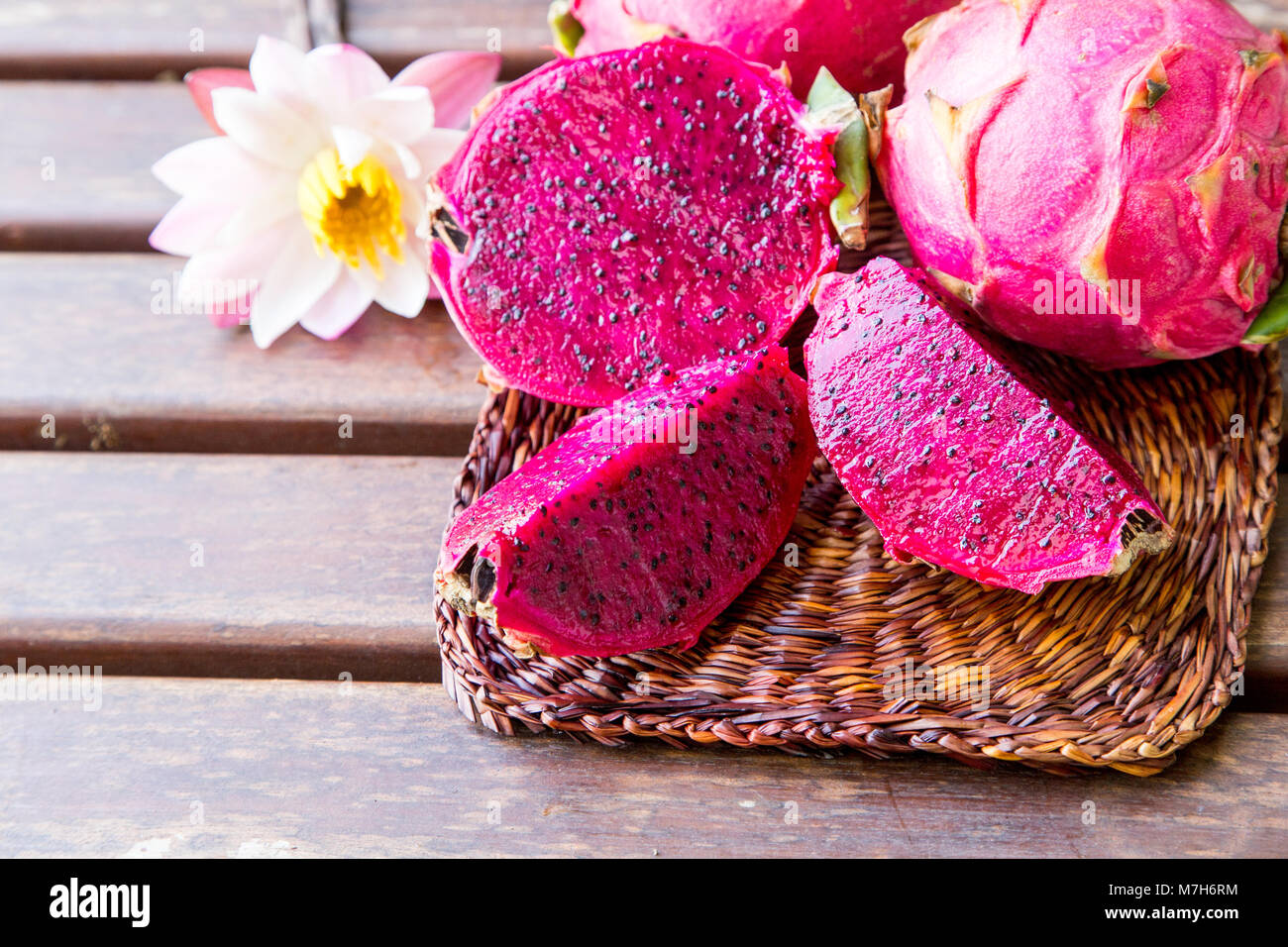 bright juicy tropical red dragon fruit. Dragon fruit or Pitaya is the