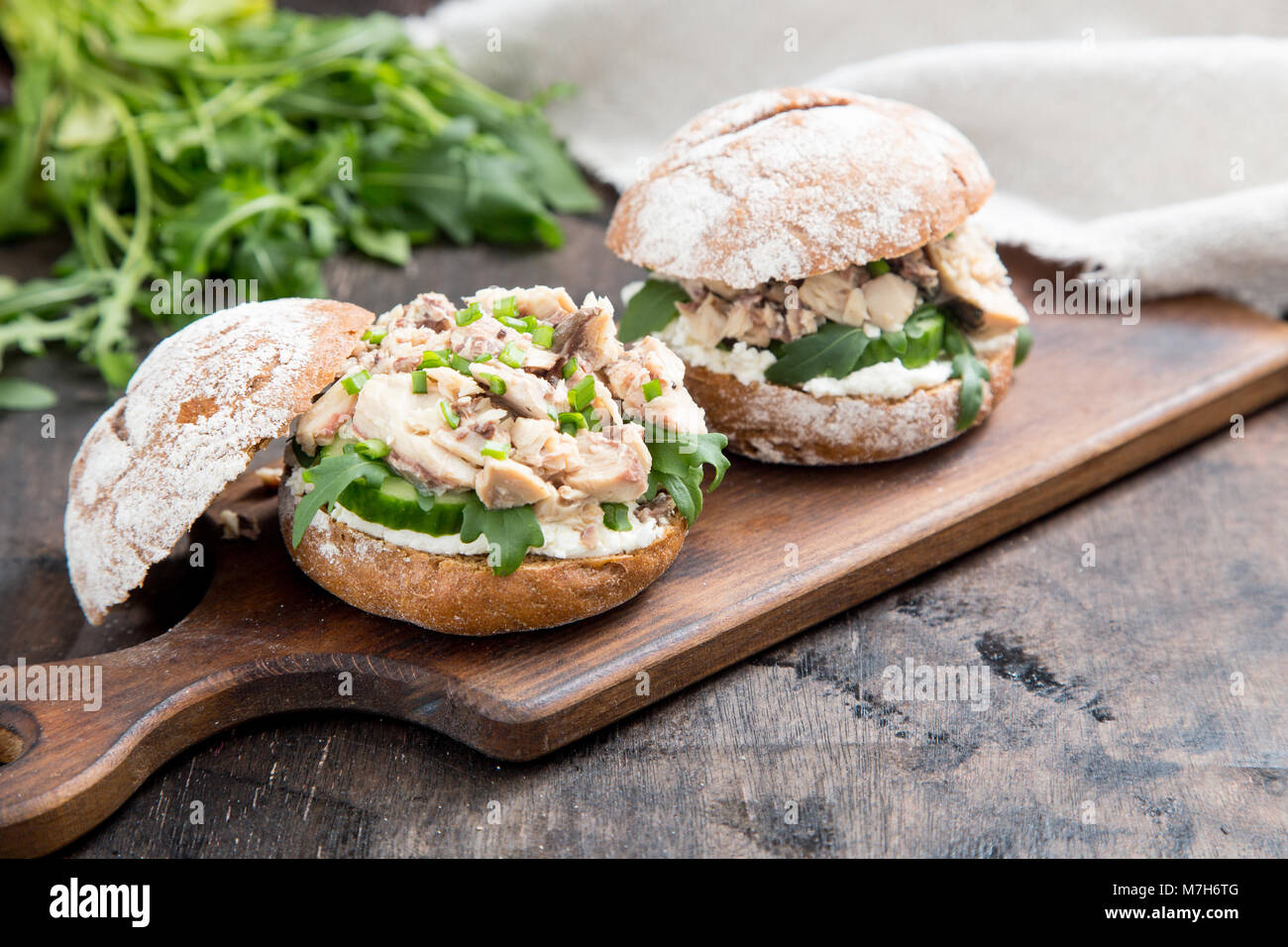 Food Burger With Tuna Herbs Cucumbers Cottage Cheese Onions