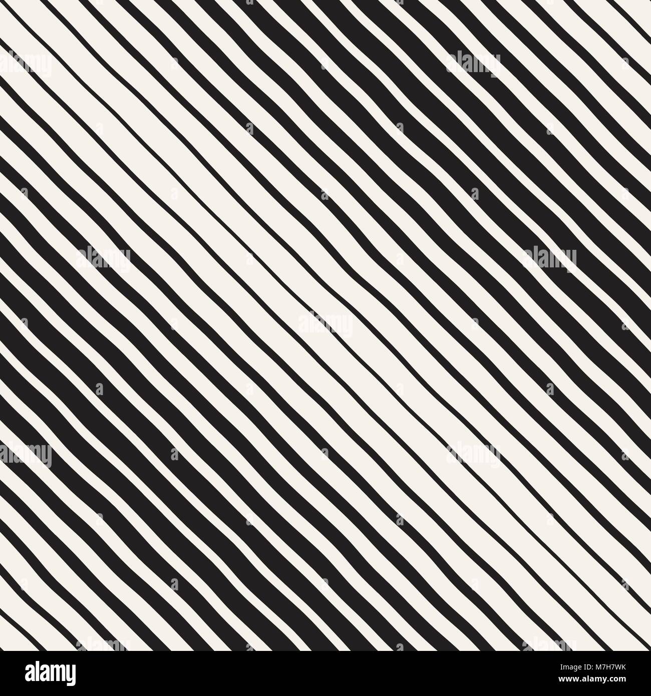 Vector seamless black and white hand drawn diagonal wavy lines pattern ...