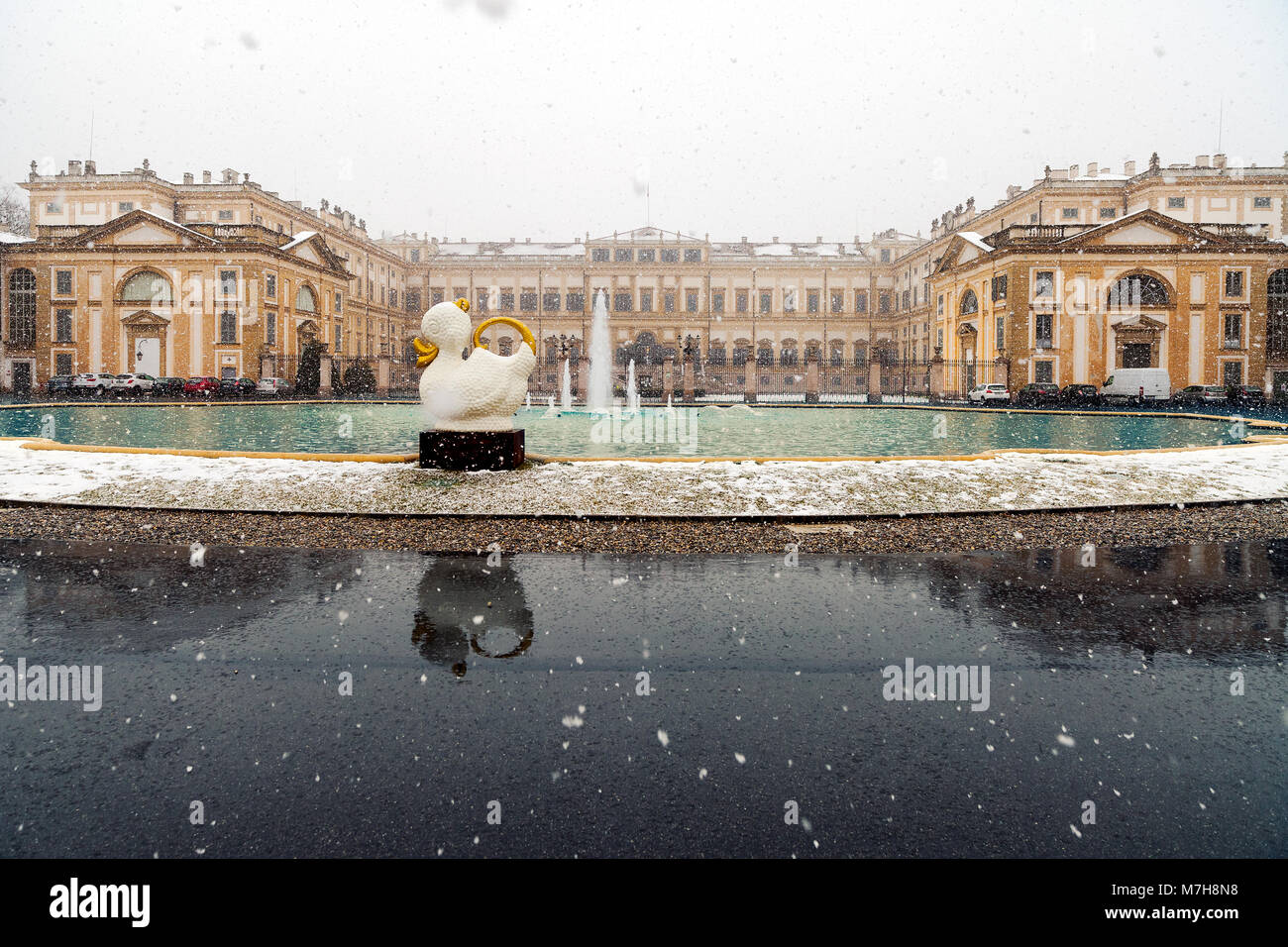 Late winter snowfall on the amazing Royal Villa of Monza, Italy Stock Photo  - Alamy, image size:1300x956