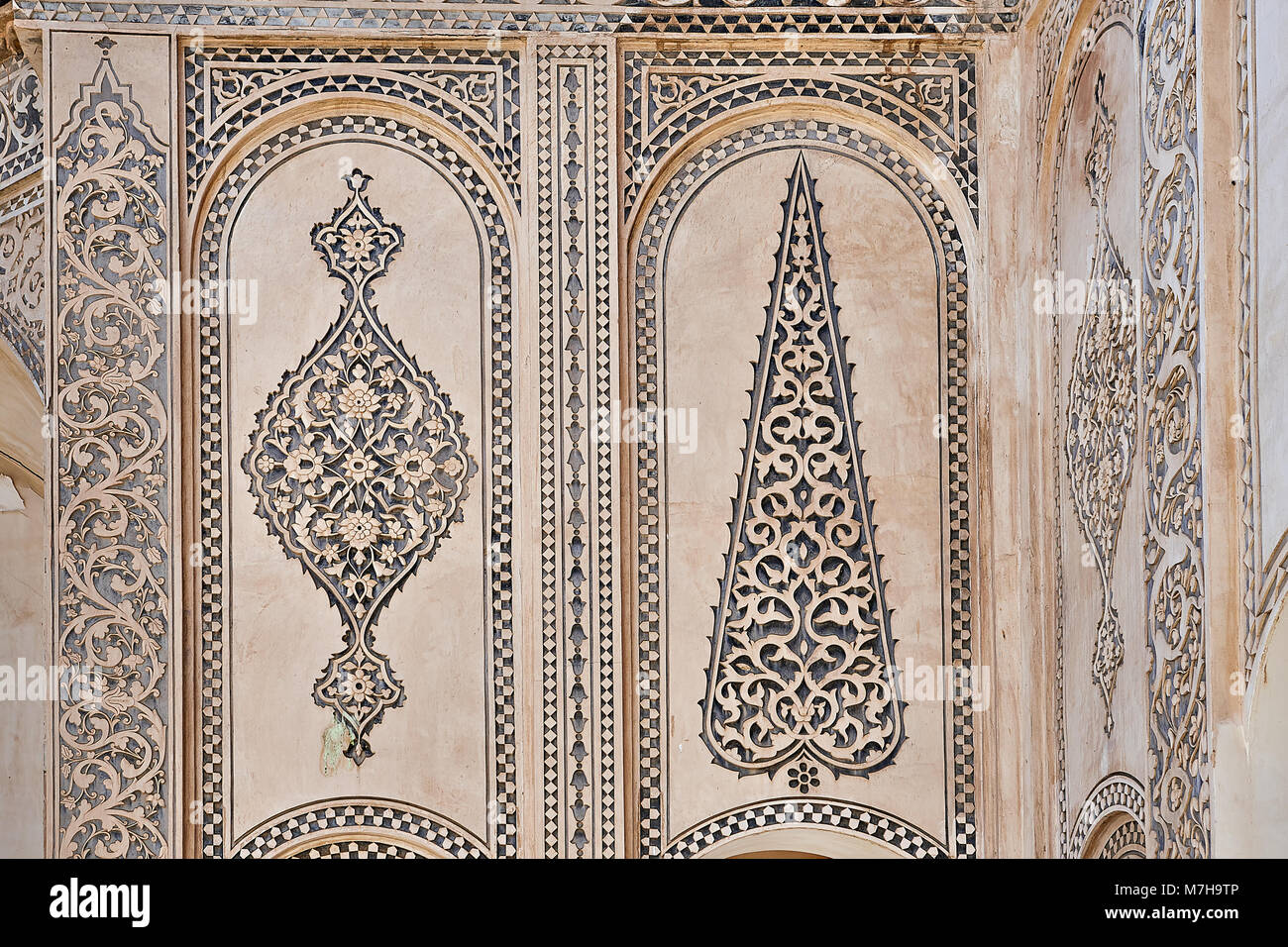 Kashan, Iran - April 26, 2017: Fragment of decorative plasterwork with ...
