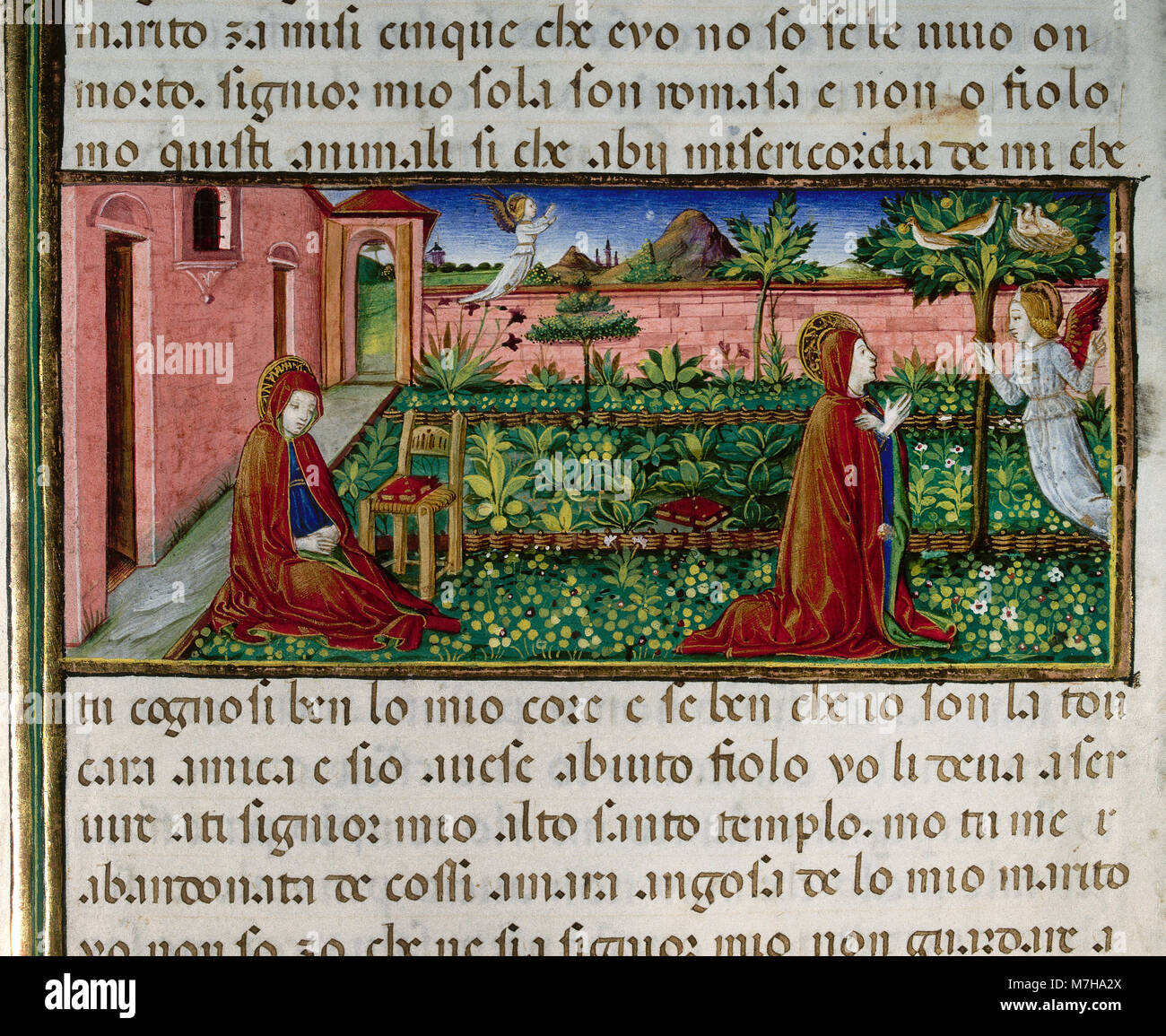 Anna's prayer to the  angel. Codex of Predis, 1476. Royal Library. Turin. Italy. Stock Photo
