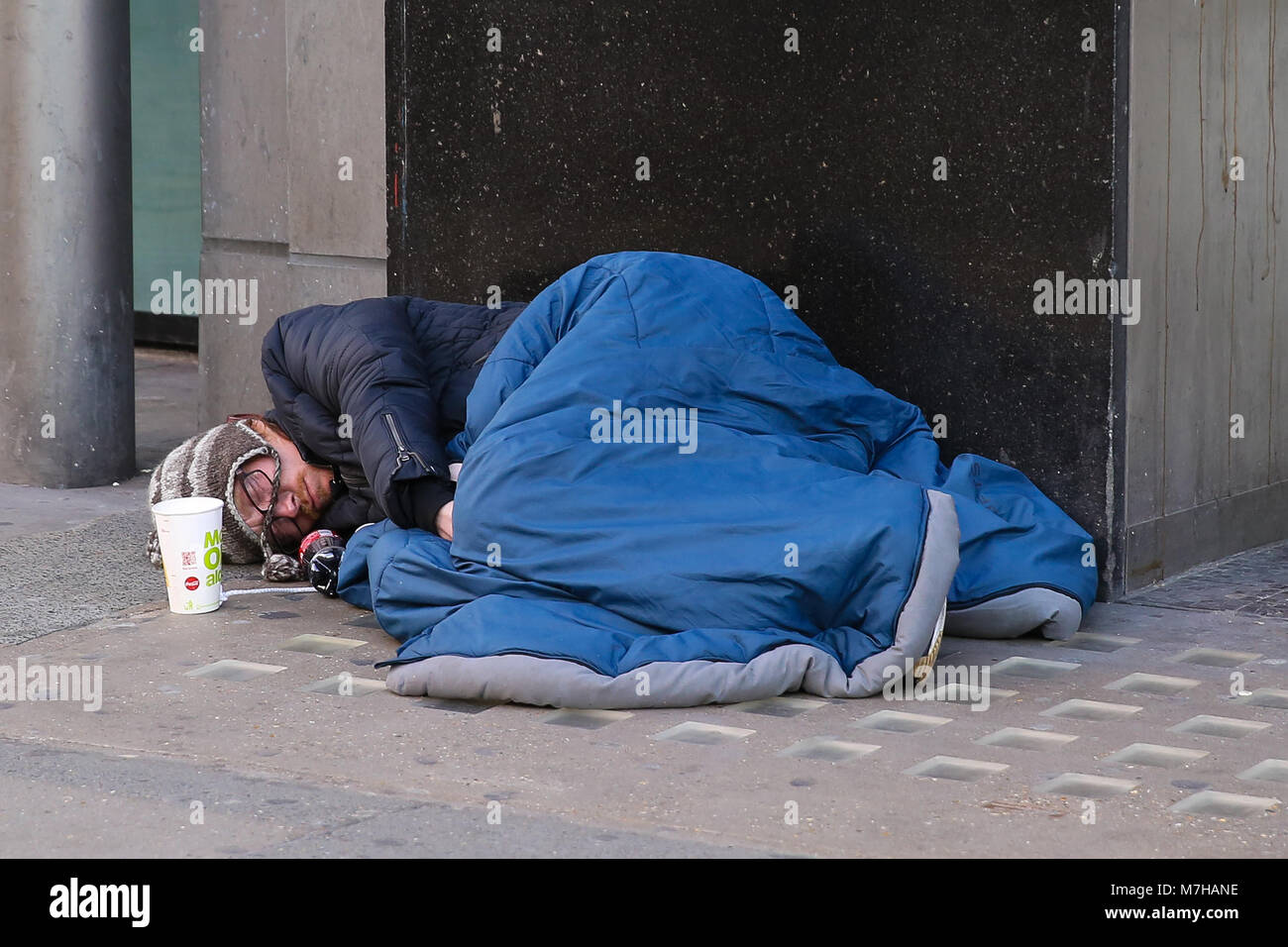 A Homeless Person Sleeping In A Sleeping Bag In Oxford Street Featuring View Where London United Kingdom When 08 Feb 18 Credit Wenn Com Stock Photo Alamy