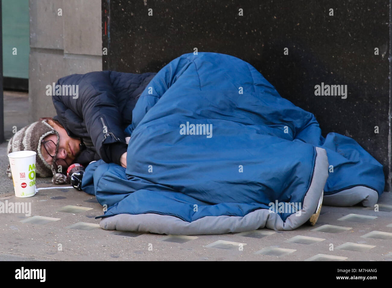 A Homeless Person Sleeping In A Sleeping Bag In Oxford Street Featuring View Where London United Kingdom When 08 Feb 18 Credit Wenn Com Stock Photo Alamy