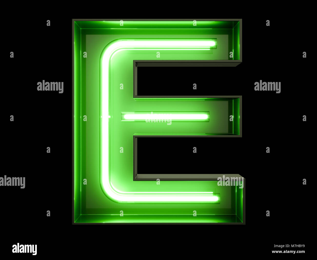 Neon green light alphabet character E font. Neon tube letters glow ...