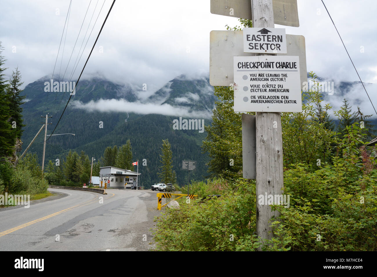 The remote Canadian customs post on the Canada-US border between the towns of Stewart, British Columbia and Hyder, Alaska. Stock Photo